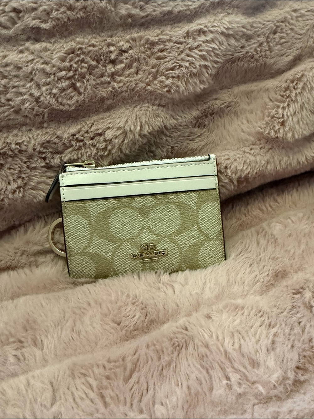 Coach Beige Signature Card Case with White Trim